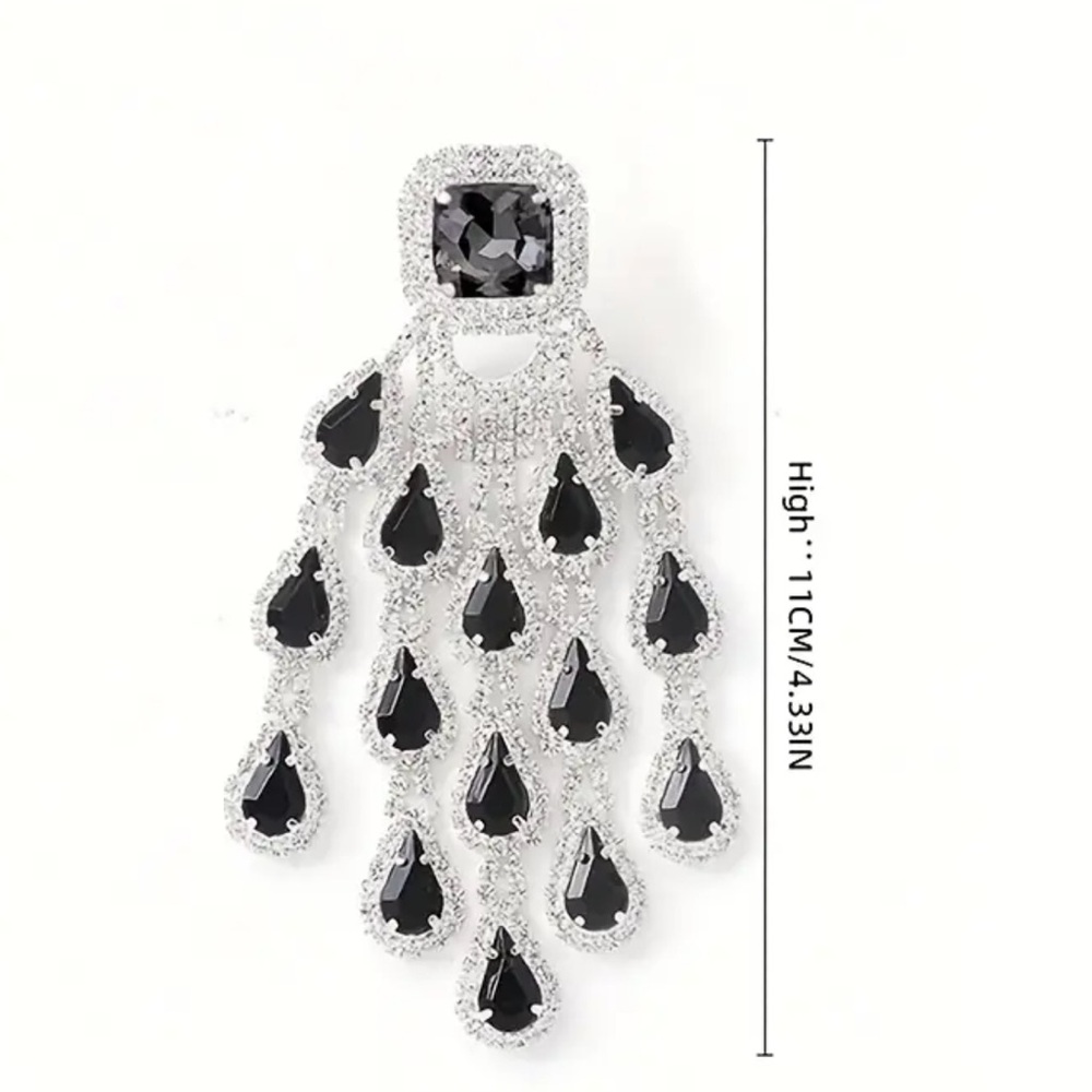 🔥🔥🔥High End Large Black Crystal Rhinestone Chandelier Drop Earrings - Picture 5 of 6